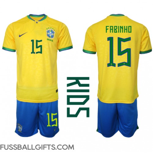 Brasilien Fabinho #15 Fußballbekleidung Heimtrikot Kinder WM 2022 Kurzarm (+ kurze hosen)